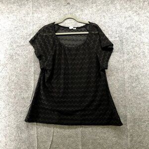 LAGACI WOMENS COTTON BLEND ROUND NECK ZIGZAG SHEER SHIRT BLACK SIZE XL